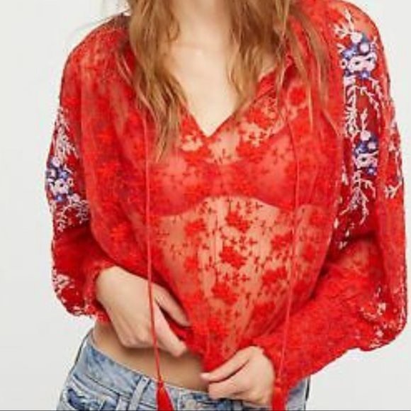 Free People Tops - Free People Jubilee Blouse Sheer Floral Lace